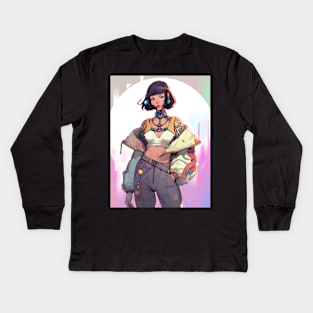 Cybernetic Journeys: Ghost in the Shell Aesthetics, Techno-Thriller Manga, and Mind-Bending Cyber Warfare Art Kids Long Sleeve T-Shirt